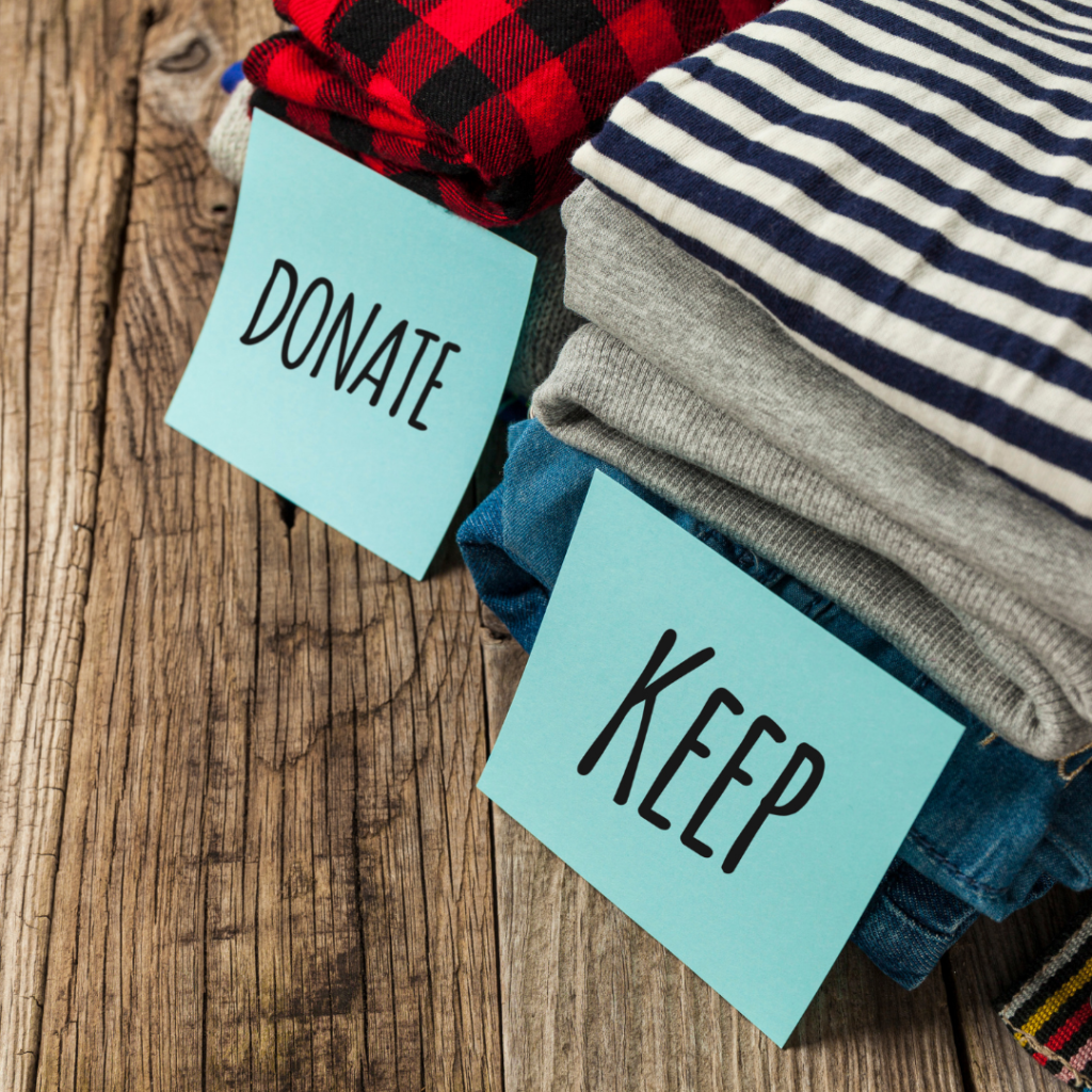 Donate and Keep clothes piles